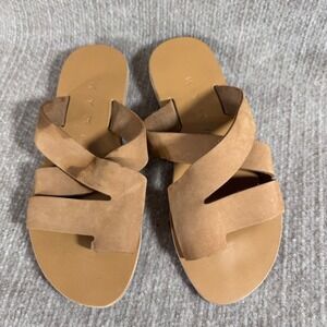 KYMA Womens Leather Cross Strap Slide Sandals Flat Flip Flop Thong Size 37 FLAW